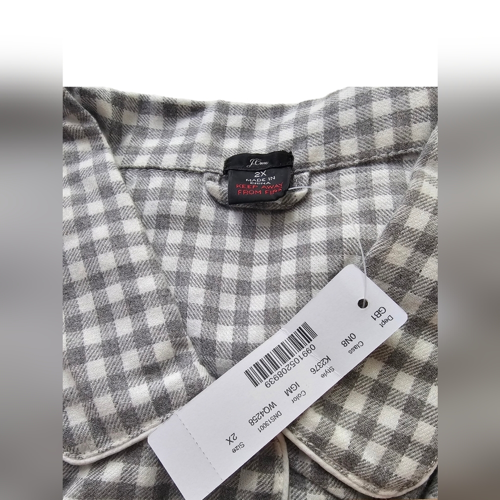 J Crew Vintage Flannel Gingham Pajama Set Womens Size 2X Gray and White - Picture 5 of 6